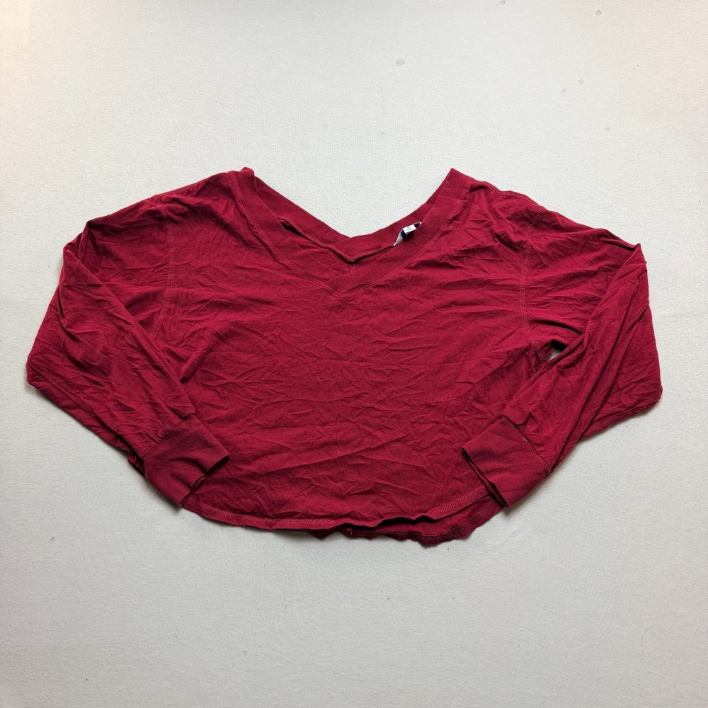 JoyLab Crop Top Women Medium Red Excellent V-Neck Long Sleeve Thumbhole Active